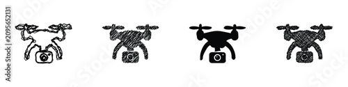 Collection of four distinct drone illustrations, featuring different artistic interpretations and textures for versatile design applications