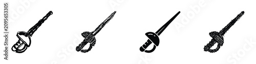 Konstfotografi A set of four distinct sword illustrations, featuring both solid silhouettes and