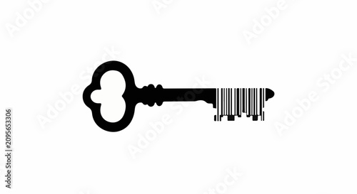 Vintage key with a barcode integrated into its bit, symbolizing access and identification.