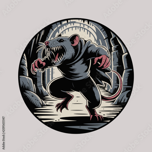 Bild auf Leinwand Aggressive cartoon rodent with sharp teeth.