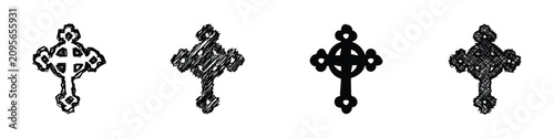 Bild auf Leinwand A set of four distinct black and white Christian cross symbols, each rendered wi