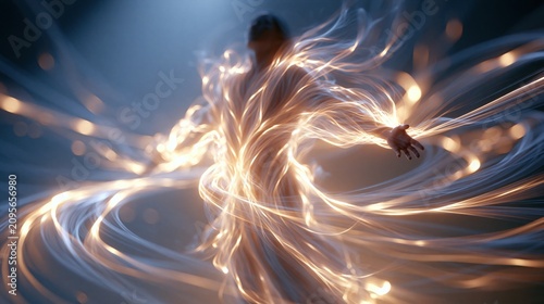 Silhouette of a human figure radiating glowing light and magical energy