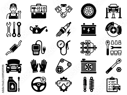 Car Mechanic Icons: Tools, Parts, and Service Symbols