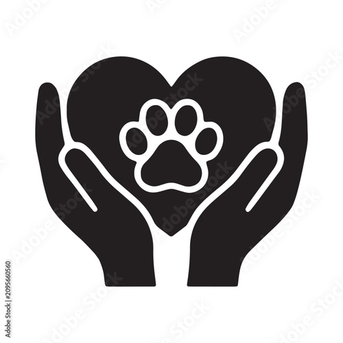 Quadro em tela Hands holding a heart with a paw print symbol protection kindness veterinary ado