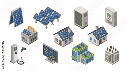 Cuadro en lienzo Solar energy technology and renewable power systems illustration.