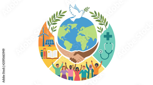 Global Unity and Sustainable Development Concept Illustration