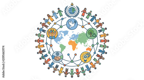 Global Unity and Diverse People Connected Around World Map Concept