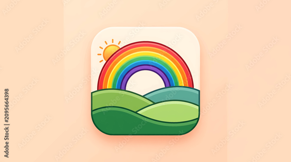 Obraz premium Colorful Rainbow Over Green Hills Landscape.