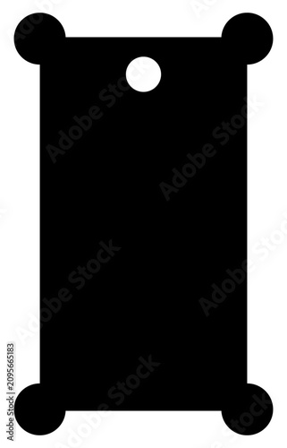 Vector silhouette of vintage baggage tag label with decorative round corners and hanging hole. Blank black luggage ticket template or blank price sticker layout