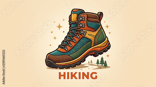 Photos Hiking boot for outdoor adventure travel.