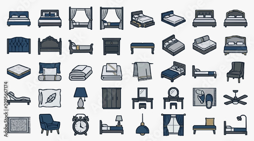 Bild auf Leinwand Collection of Bedroom Furniture and Decor Icons