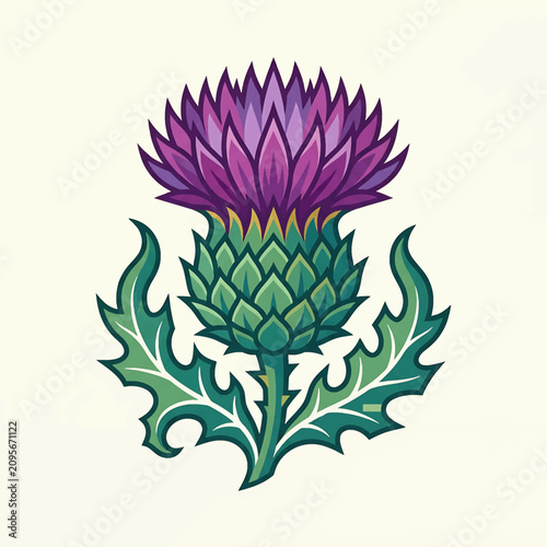 Schilderij op canvas Vibrant Purple Thistle Flower Illustration.