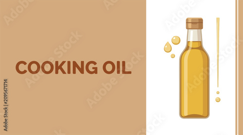 A bottle of cooking oil with droplets on a table indoors