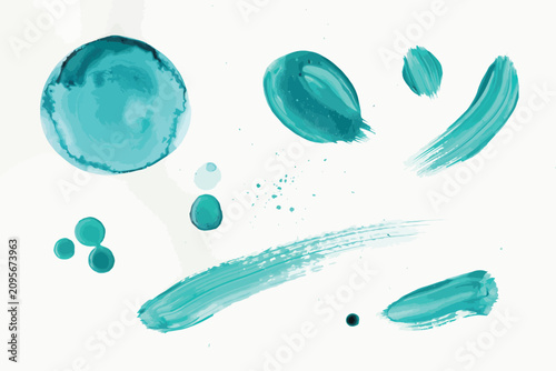 Teal Paint Brush Strokes on White Background
