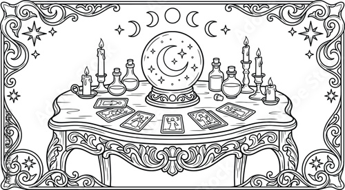 Foto Fortune telling table with crystal ball