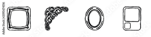 Foto A set of four distinct graphic elements including a square frame, an oval frame,