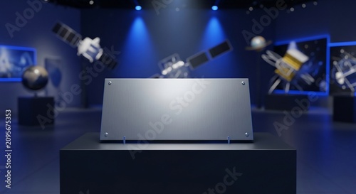 Brushed metal plaque display stand in a science and space museum gallery
