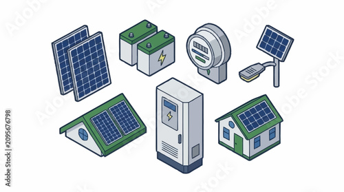 Принти на полотні Isometric Solar Energy Technology and Equipment Collection.