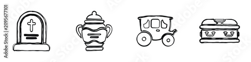Bilde på lerret A collection of line art icons representing death, remembrance, and funeral proc