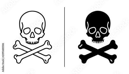 Fotografie Skull and Crossbones Symbol: A stark depiction of the skull and crossbones symbol in both line art and silhouette form, representing danger, warning, and mortality