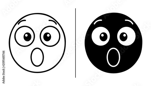 Tableau sur toile Shocked Face Icons: A stark contrast between a white and black icon, both depicting a surprised or shocked facial expression with wide eyes and an open mouth