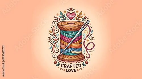 Tableau sur toile Colorful spool of thread and needle.