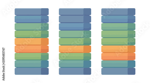фотографія Stacked rectangles arranged in columns show comparative distribution patterns using muted color tones