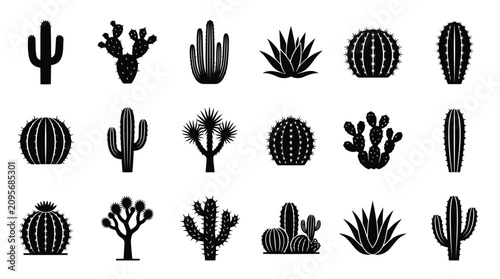 Konstfotografi Black cactus icons on white background