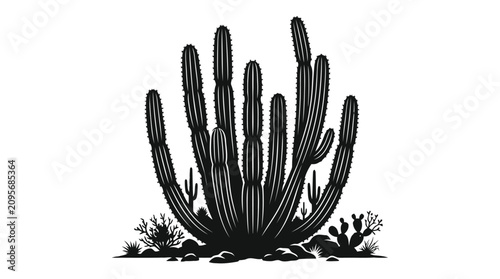 Tableau sur toile Black cactus plant on white background