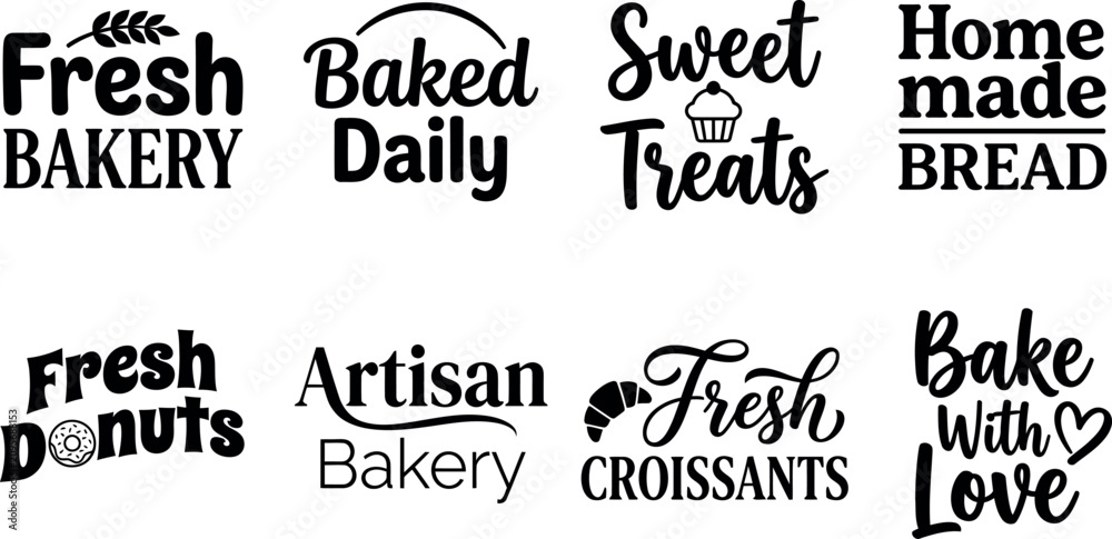 Fototapeta premium Typography design featuring bakery-themed text styles for branding and marketing. Creative font set for food business branding and packaging.