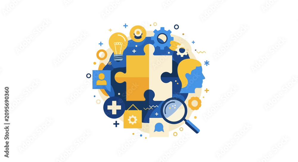 Fototapeta premium Modern Flat Illustration for Business Collaboration, Strategic Planning, and Creative Problem Solving Concept