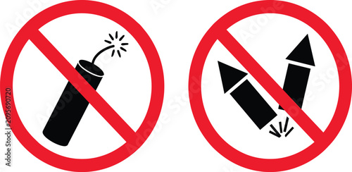 Картината върху платно No fireworks allowed prohibition sign icon set firecracker forbidden symbol flat