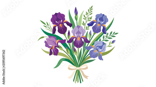 Fényképezés Bouquet of purple irises on white