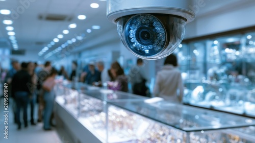 Security camera monitoring shoppers in a jewelry store