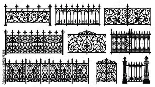 Fotografie Collection of ornate wrought iron fences and gates