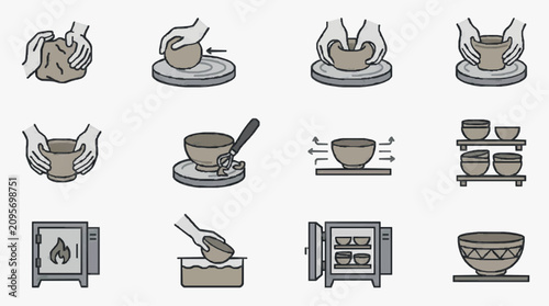 Fotografie Minimalist Step by Step Guide to Traditional Clay Pottery Making and Firing Proc