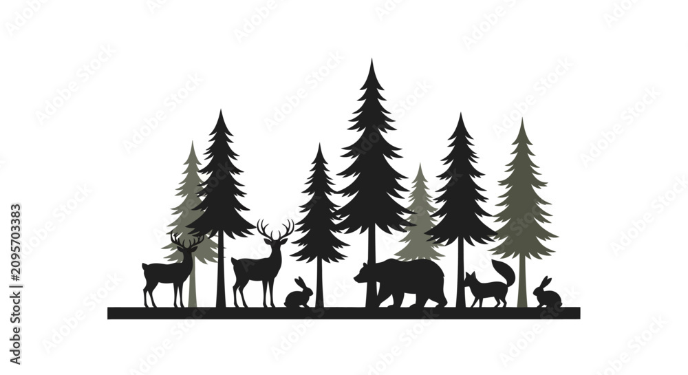Obraz premium Forest Animals Silhouette Scene.
