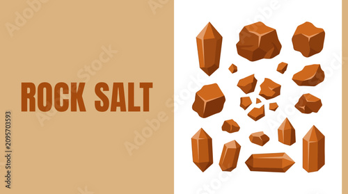 Cuadro en lienzo The illustration shows various brown rock salt crystals on a white surface