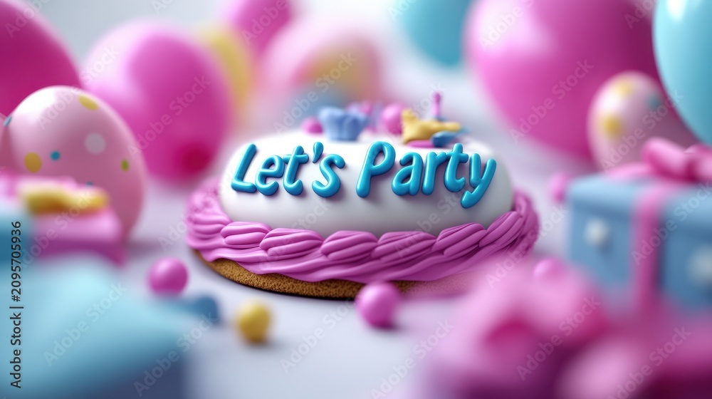 Fototapeta premium A vibrant party scene featuring a cake that says