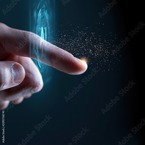 Human Fingertip Interacting With Holographic AI Interface