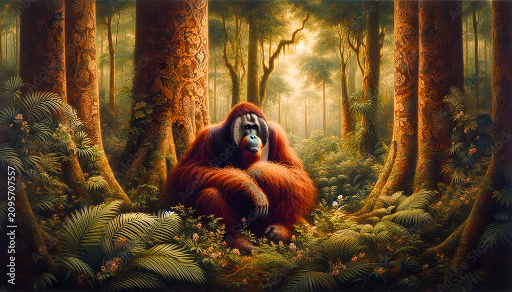 Obraz premium Bornean Orangutan in Ancient Rainforest. 