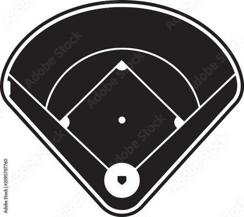 Photos Minimalist black and white baseball field diagram, top-down view of infield and