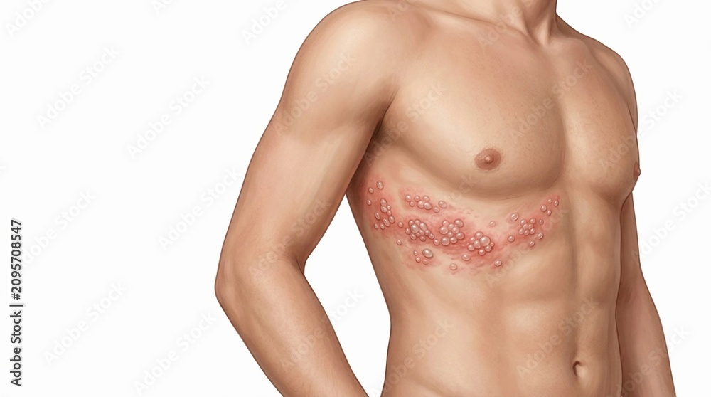 Naklejka premium Shingles rash with blisters on a male torso