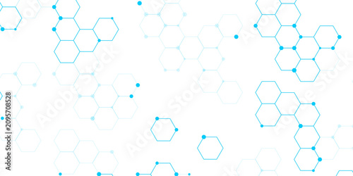 Science network pattern blue Hexagonal abstract background. Big Data Visualization structure elements . Health care and science medical pattern innovation. Template design with concept Dots and lines.