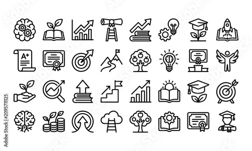Business Startup Growth Outline Vector Icons Set