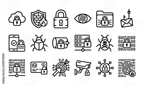 Cyber Security Privacy Outline Vector Icons Set