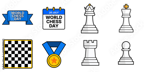 Canvastavla World Chess Day July 20 Celebration Event Element Bundle sett