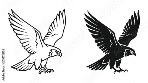 Konstfotografi Falcon or hawk bird in flight, vector illustration of a predatory bird landing w