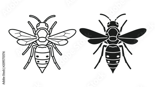 Schilderij op canvas Wasp or hornet icon, vector illustration of a stinging insect, flat design style