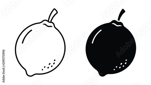 Schilderij op canvas Set of lemon icons, outline and silhouette style, citrus fruit vector illustrati